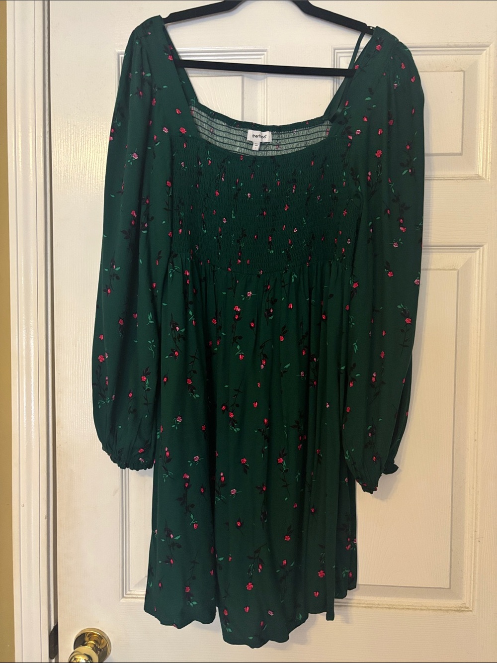 Motherhood Maternity Dark Green Floral Long Sleeve Smocked Dress